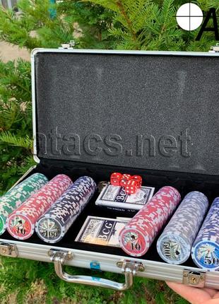 Покерний набір в алюмінієвому кейсі на 300 фішок номіналом (39х21х8см ) №300n7 фото