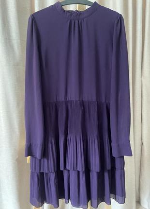 Шикарное темно-фиолетовое шифоновое платье warehouse размер m-l
