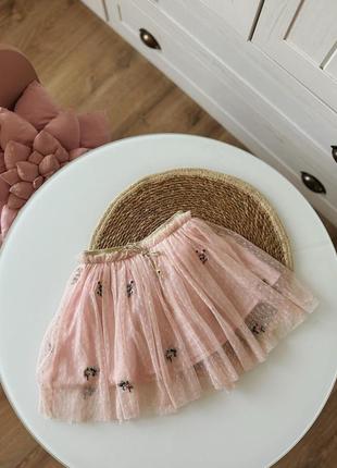 Нежная фатиновая юбочка юбка розовая пудровая с вышитыми цветами 2-3р 86-92см 92-98см name it