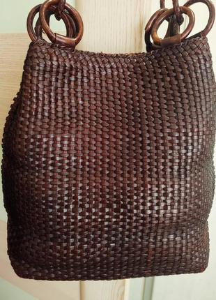 Ішкіряна вінтажна плетена сумка в стилі massimo dutti