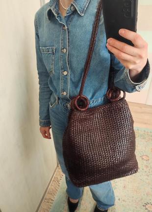 Ішкіряна вінтажна плетена сумка в стилі massimo dutti