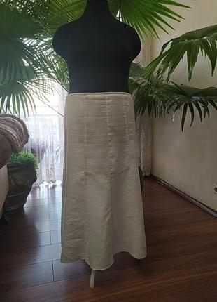 Нарядная белая льняная юбка макси, батал, 20 размер