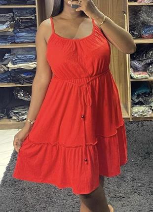 Сукня плаття сарафан оверсайз вільний червоний трендовий жатка базовий