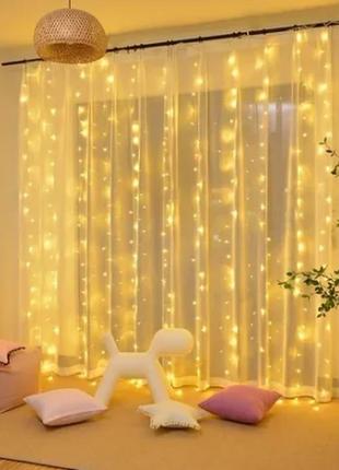 Гірлянда штора, водоспад новорічна теплий білий xmas led 2m*2m 200-ww-2
