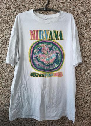 Nirvana футболка женская длинная, футболка- платье, мерч, оверсайз