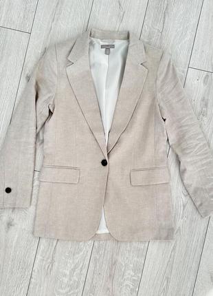 Пиджак из смеси льна светло-бежевый h&amp;m базовый актуальный на лето женский жакет