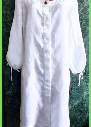 Новое льняное белое платье миди р.м,l, лен 100%, с пышными длинными рукавами, украина