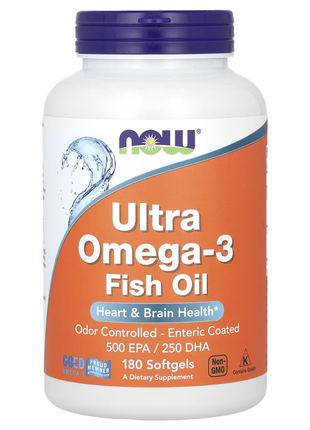 Now foods, ultra omega-3, рыбий жир с омега-3, 180 капсул