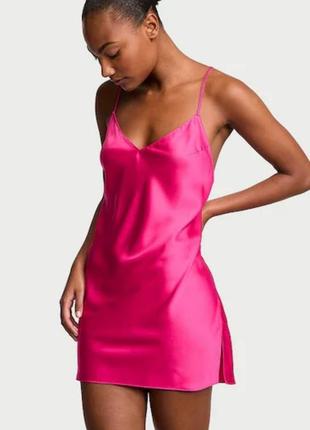 Рожевий шовковий шовк натуральний пеньюар ночнушка нічна сорочка
