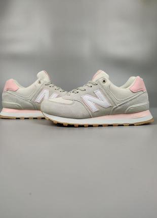 Кроссовки женские подростковые new balance 574 light gray pink6 фото