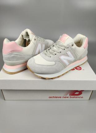 Кроссовки женские подростковые new balance 574 light gray pink1 фото