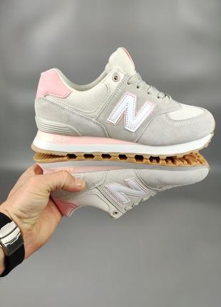 Кроссовки женские подростковые new balance 574 light gray pink9 фото