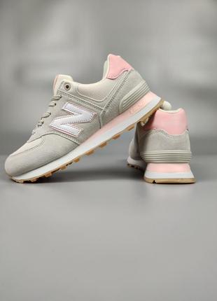 Кроссовки женские подростковые new balance 574 light gray pink7 фото