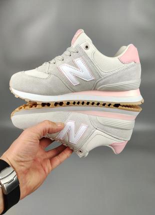 Кроссовки женские подростковые new balance 574 light gray pink10 фото