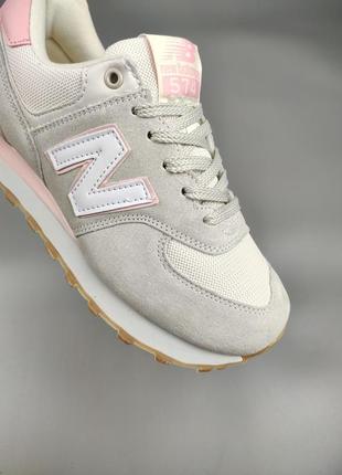 Кроссовки женские подростковые new balance 574 light gray pink3 фото