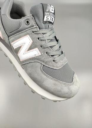 Кроссовки женские подростковые new balance 574 gray white logo3 фото