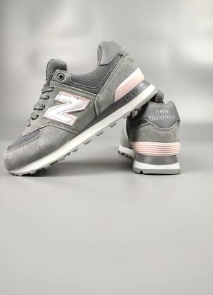 Кроссовки женские подростковые new balance 574 gray white logo7 фото