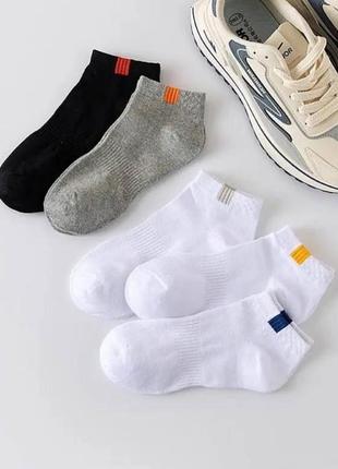 Набір однотонних різнокольорових спортивних шкарпеток низенькі носки білі чорні сірі комплект набір