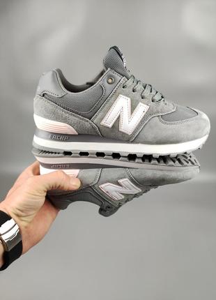 Кроссовки женские подростковые new balance 574 gray white logo9 фото