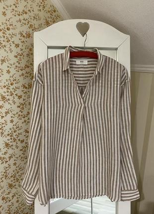 Льняна сорочка смугаста uniqlo льон рубашка в полосочку льняная лен блуза блузка s m