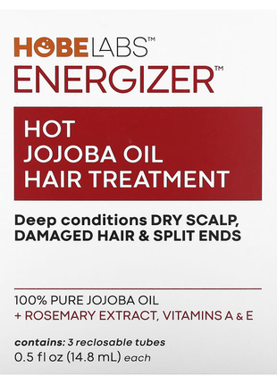 Hobe labs, energizer, лікування для волосся з гарячою олією жожоба, 3 тюбики багаторазового використ