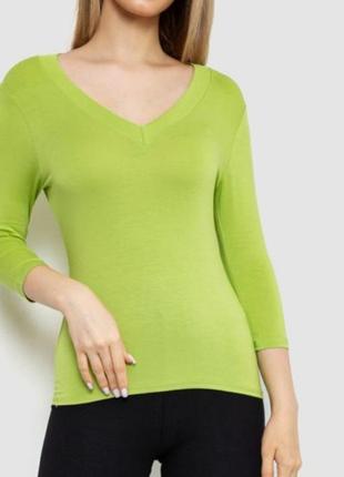 Лонгслив женский , свитер укороченный с рукавом 3/4, цвет зелёный