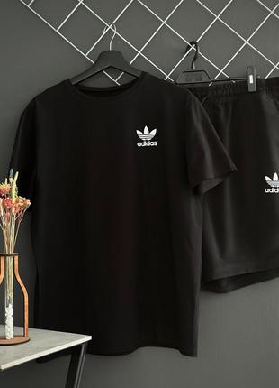 Шорти adidas білий лого + футболка adidas чорна