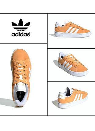 Кожаные женские кеды adidas grand court alpha shoes orange id8854 оригинал сша замшевые натуральные оранжевые белые кроссовки сникерсы весенние летние
