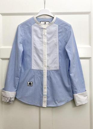 Натуральная хлопковая рубашка блуза arqueonautas worldwide белая с голубым в клетку в полоску