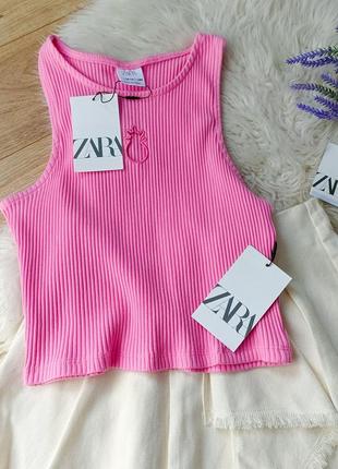 Трикотажна рожева футболка в рубчик zara 13-14 років (158-164 см)