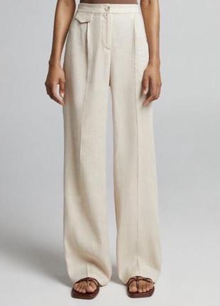 Бежевые льняные брюки,прямые,широкие легкие,литные из новой коллекции bershka размер xs,s