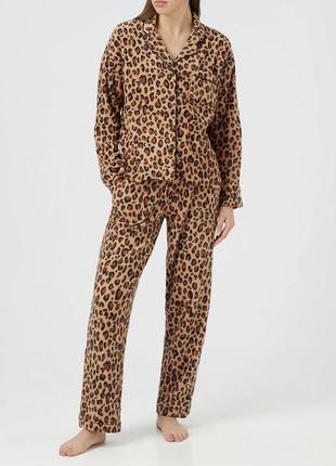 Мягкая пижама оригинальная dkny леопардовая пижама оригинал комплект сет домашний костюм для дома сна брюки рубашка рубашка