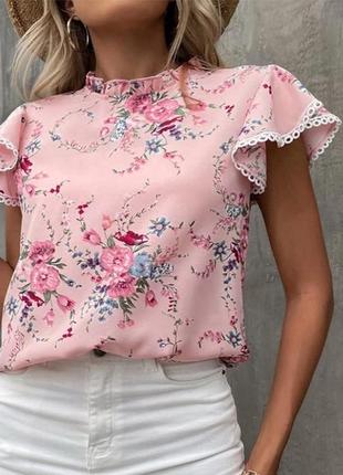 Блуза в цветочек с кружевом shein