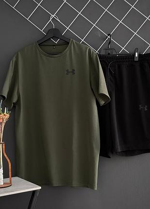 Шорты under armour черный лого + футболка under armour хаки