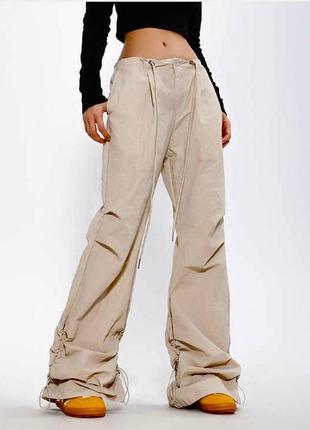 Стильные брюки для девочки, штаны карго парашуты подростковые, широкие штаны для девочек подростков