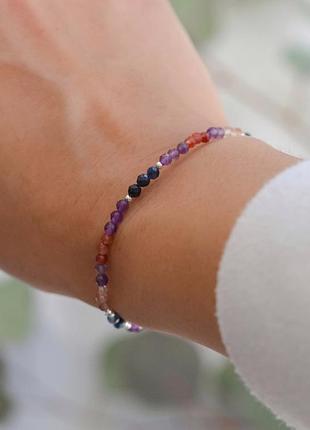 Браслет натуральный камень кварц андерсон+кианит+аметист