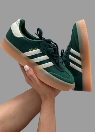 Жіночі кросівки адідас самба зелені преміум / adidas samba
platform green premium