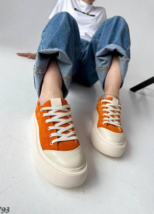 Кеди на пітовщеній підошві колір: оранж матеріал: натуральна замша+ носок гума