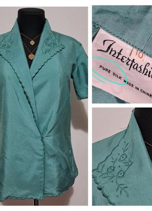 100% шёлк винтаж блузка с вышивкой шелковая на запах
