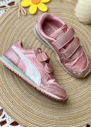 Кроссовки puma cabana racer glitz v ps 26 г 16-17 см розовые атласные блестящие на липучках