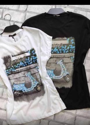 🔥 футболка 🔥 новая с принтом с пайетками и кристаллами хлопок