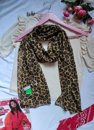 Жіночий шарфік з шалю у леопардовий принт легкий шарф коричневий