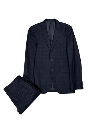 Jaeger 100% wool elegant plaid suit класичний шерстяний костюм в клітку джагер темно-синій