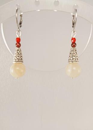 Швензы мед. сталь. адуляр, спектролит. "лунный свет". серьги.