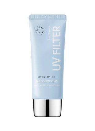 Антивіковий та освітлювальний сонцезахисний крем medi flower uv filter mild sun cream spf50+/pa++++
