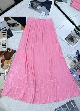 Розовая женская плиссированная юбка миди женская длинная шелковая юбка плиссе романтическая нежная плиссированная юбка меди