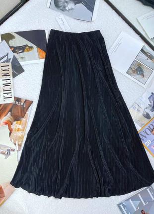 Черная женская плиссированная юбка миди женская длинная шелковая юбка плиссе романтическая нежная плиссированная юбка меди