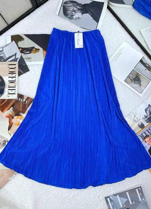 Синяя электрик женская плиссированная юбка миди женская длинная шелковая юбка плиссе романтическая нежная плиссированная юбка меди