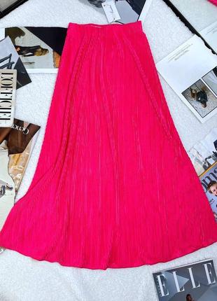 Розовая малиновая женская плиссированная юбка миди женская длинная шелковая юбка плиссе романтическая нежная плиссированная юбка меди