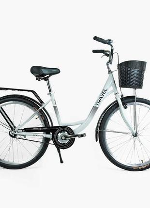 Велосипед міський corso «travel» 26`` tr-7302 (1) колір білий, одношвидкісний, сталева рама 16.5``, корзина,